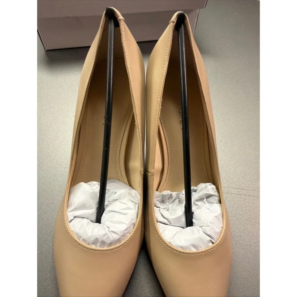 Marc Fisher Viviene4 Block Heel Pumps Light Natural Leather Beige 7.5 M NEW